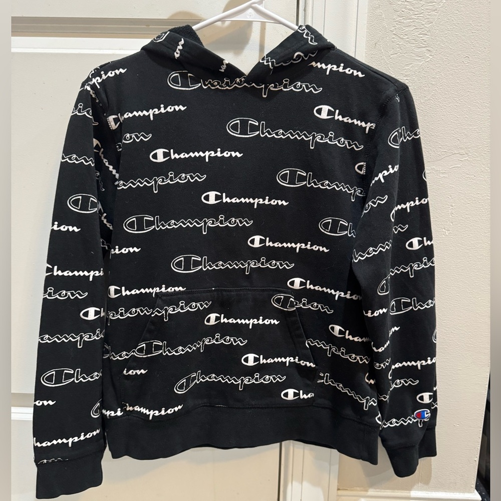 Youth Kids XL Champion Hoodie Pullover Sweatshirt Black and White Unisex Boys